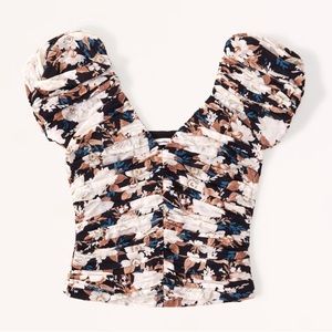 Abercrombie and Fitch Drama Puff Sleeve Floral Ruched Top - XS
